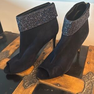 Kate Spade Bates Glitter blue suede ankle peep toe Boote size 9